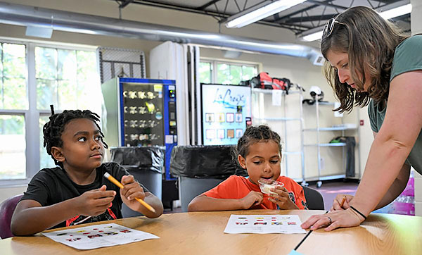 Katharine Lenehan engages with youths.