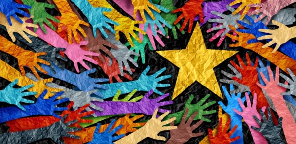 Colorful hands and star