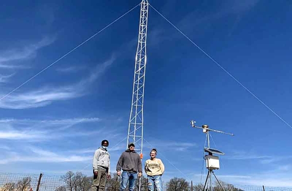 Members of Water Resources Observatory erected a three-story tall tower to monitor climate at a certified organic farm.
