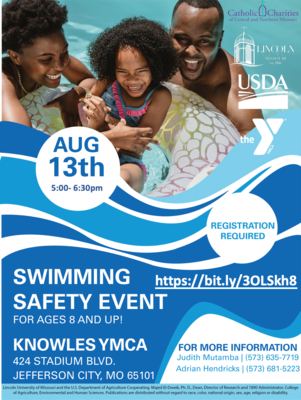 Swimming safety event flyer.
