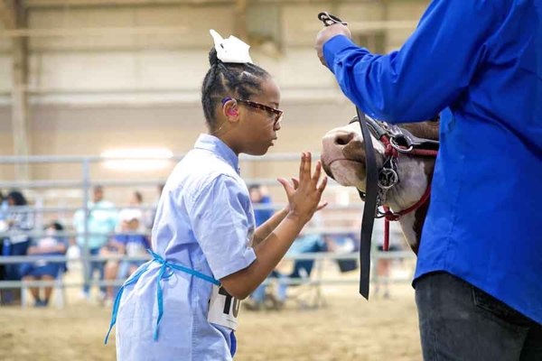 Addison Washington, 9, is the first hearing-impaired participant to exhibit an animal in the Southern University Ag Center’s 80th Annual Livestock and Poultry Show.