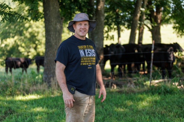 Luke Beam on his farm in Cleveland County.
